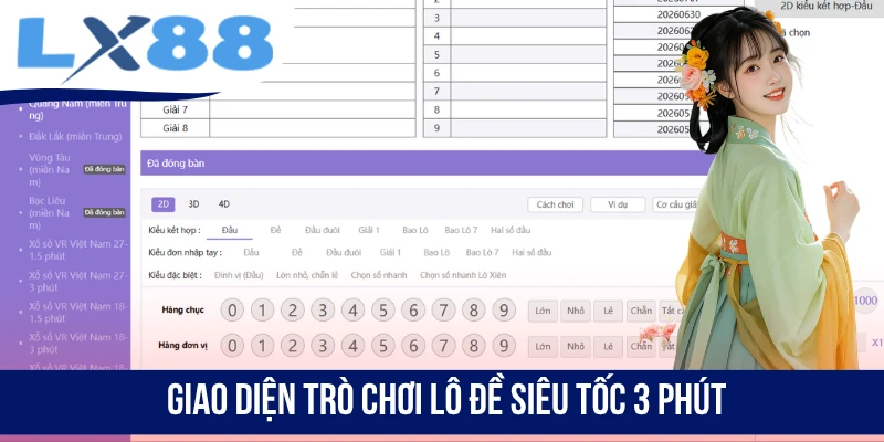 Giao diện trò chơi Lô Đề Siêu Tốc 3 phút